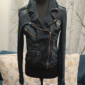 Dark Blue Denim Jean Moto Jacket